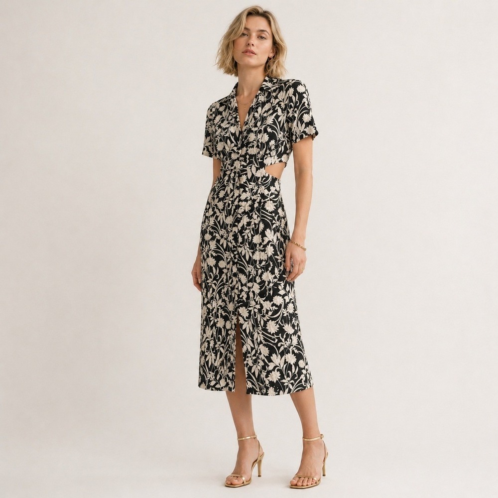 Old Navy Floral Cutout Midi Shirt Dress Sz S